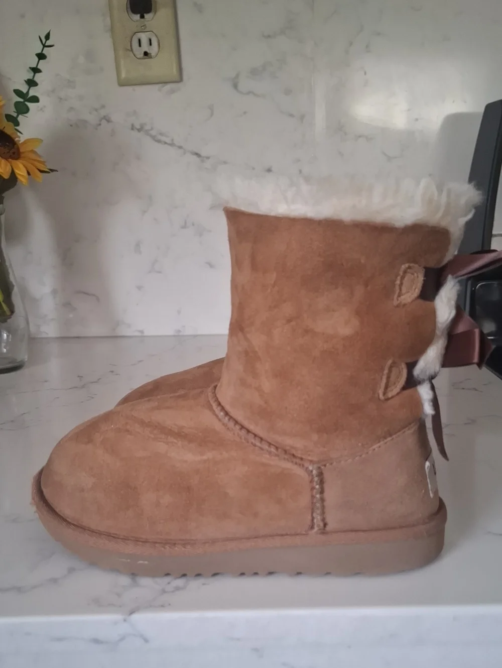 UGG Kids Chestnut Sheepskin Bow Back Boots
